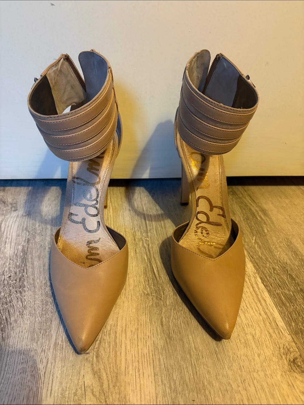 Sam Edelman Nude/Tan Ankle-Cuff Pointed-Toe Heels